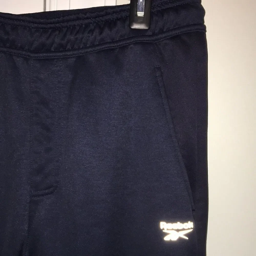 Navy Blue Reebok Tapered Leg Work out jogging sweatpants soccer warm up fleece L
